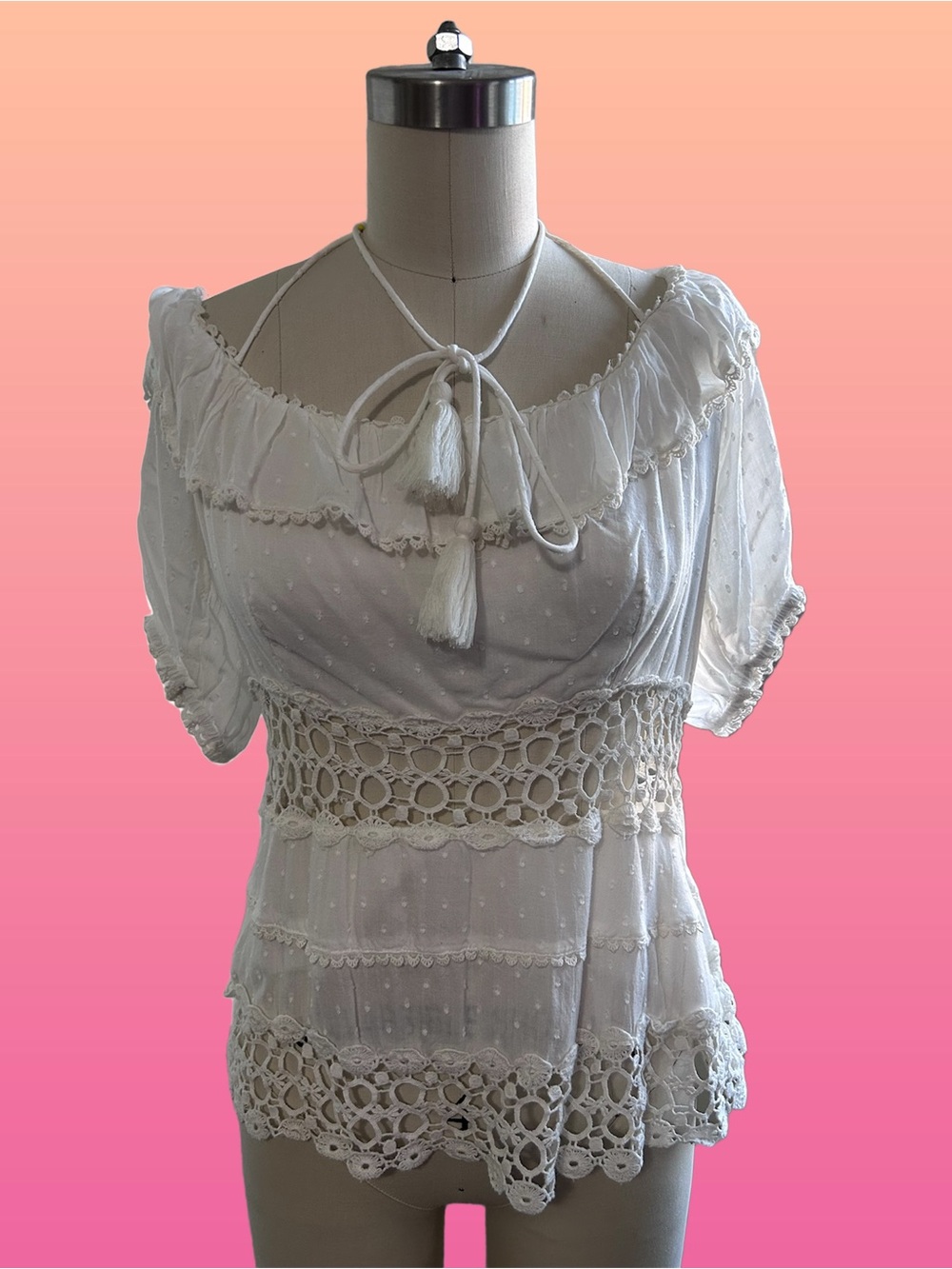 Free People Shailee Slip white featuring crochet lace panels trimming blouse.